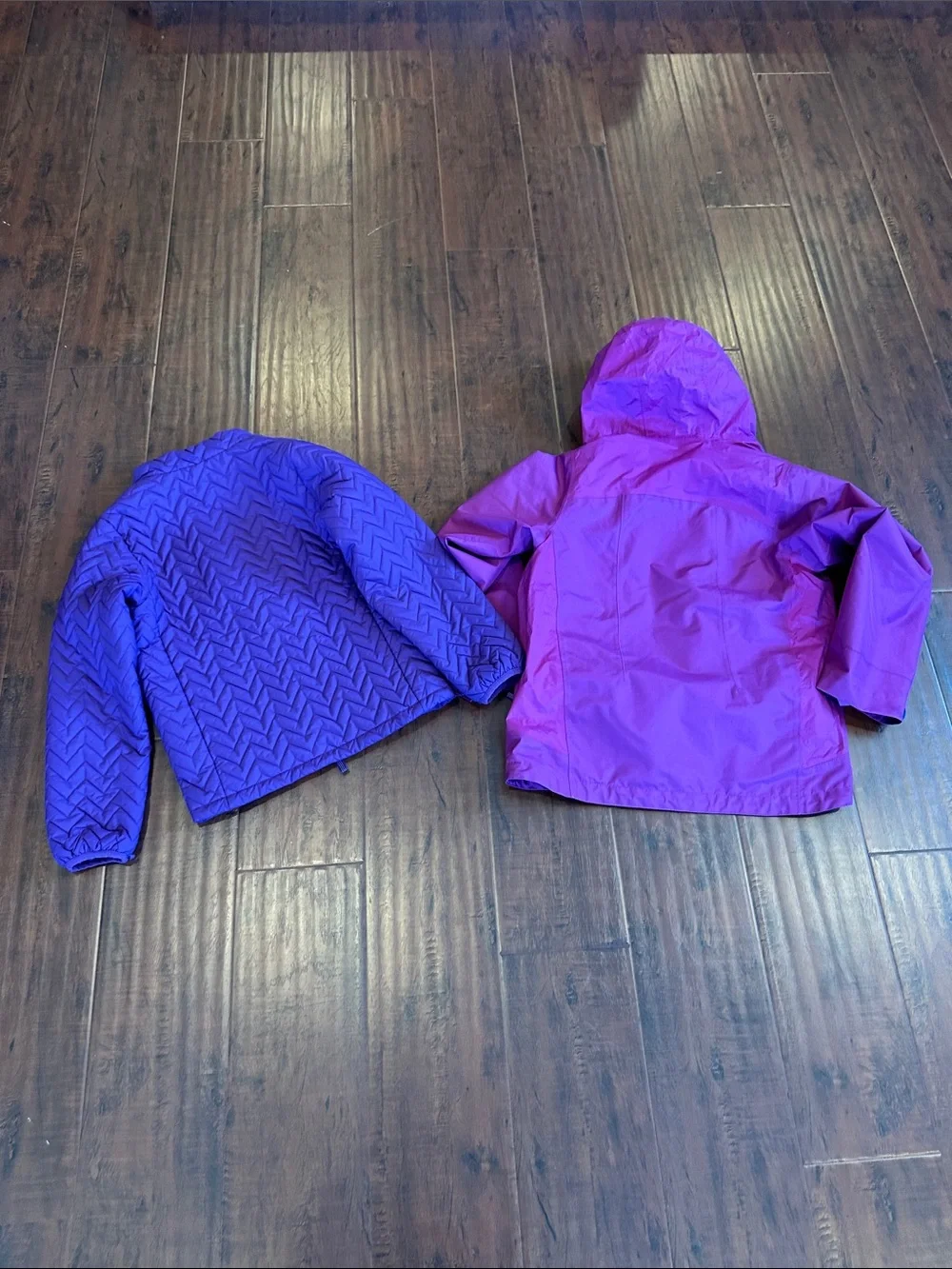 Patagonia Kids Purple Hooded Jacket with another removable jacket on the inside